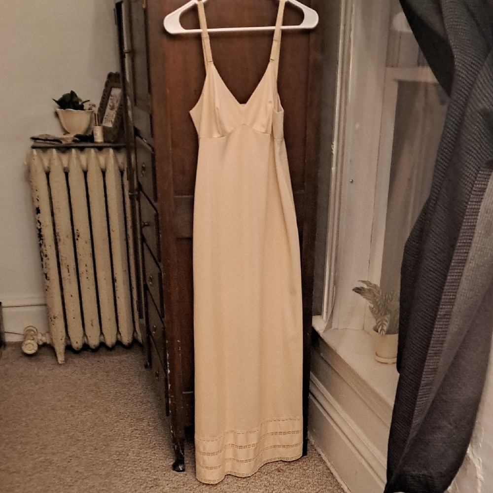 Classic Cream Long Slip Chemise with Adjustable Straps